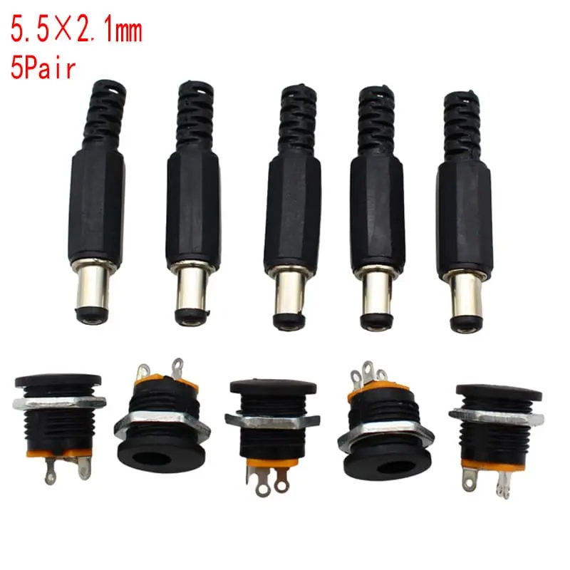 Picture of DC Male Jack and Female Socket Combo Pack - 2.1mm - Set of 10 | Convenient Power Connectors for Various Applications