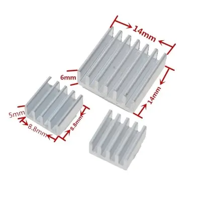 Picture of Factory Aluminum Heatsink Raspberry PI Cooling Fin Amplifier Cooler Sliver Custom IC Radiator with 2pcs 8x8x4mm 1pc 14*14*6mm