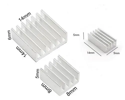 Picture of Factory Aluminum Heatsink Raspberry PI Cooling Fin Amplifier Cooler Sliver Custom IC Radiator with 2pcs 8x8x4mm 1pc 14*14*6mm