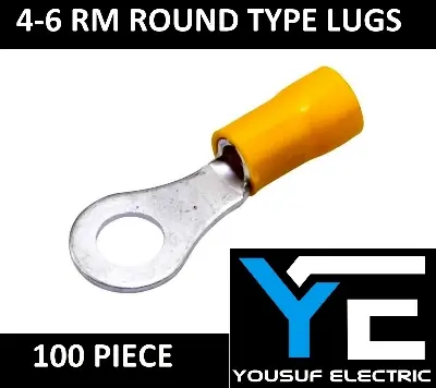 Picture of Cable Lug 4-6 Rm Terminal round type O type Lugs insulated Connector Clip 4-6 Rm Copper 100 Piece Pack - Yellow