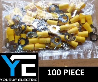 Picture of Cable Lug 4-6 Rm Terminal round type O type Lugs insulated Connector Clip 4-6 Rm Copper 100 Piece Pack - Yellow