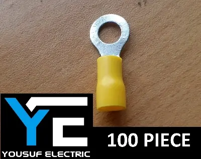 Picture of Cable Lug 4-6 Rm Terminal round type O type Lugs insulated Connector Clip 4-6 Rm Copper 100 Piece Pack - Yellow
