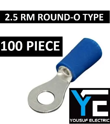 Picture of Cable Lug 2-2.5 Rm Terminal ROUND - O type Lugs insulated Connector Clip 2.5 Rm Copper 100 Piece Pack - Blue