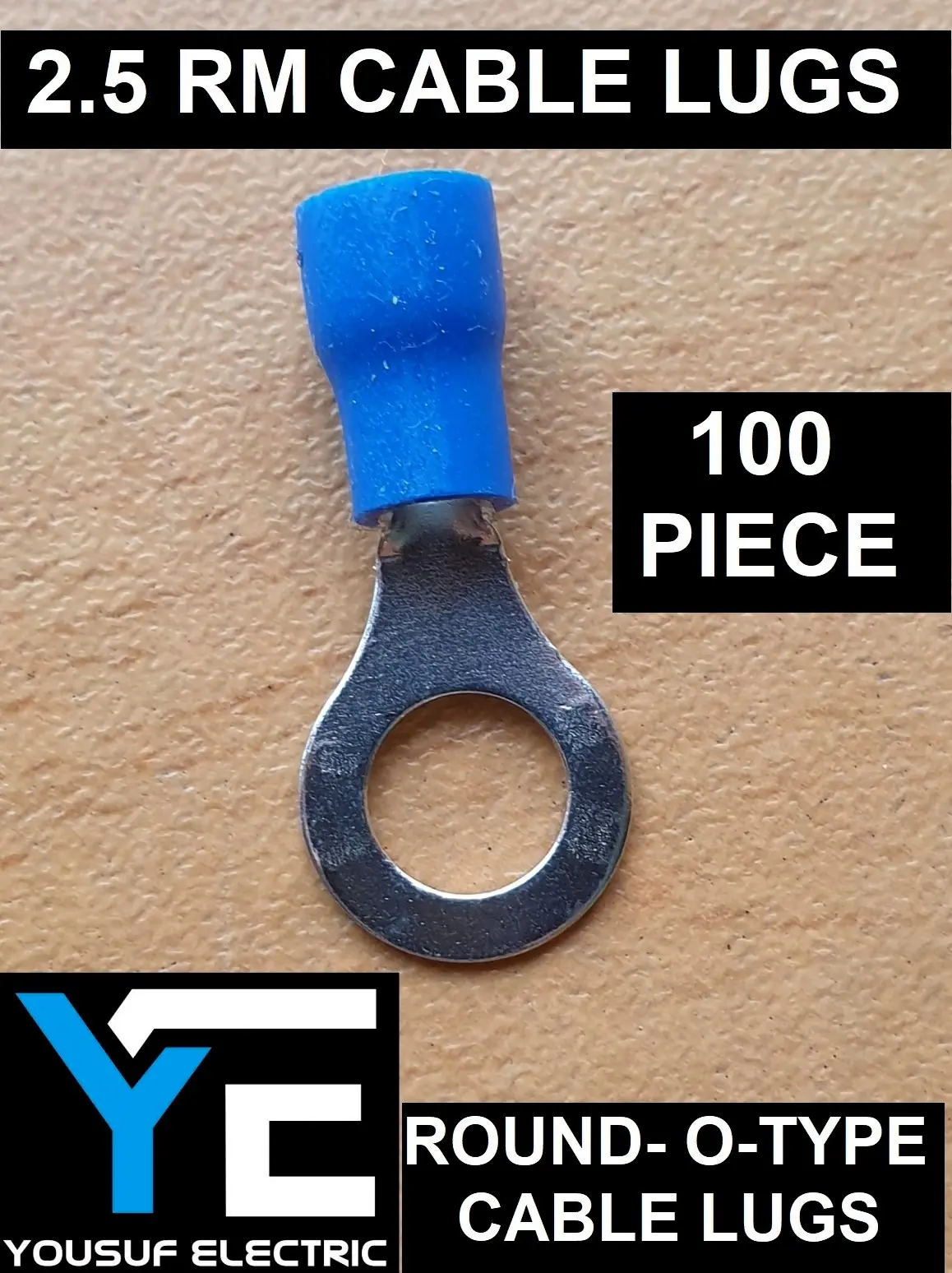 Picture of Cable Lug 2-2.5 Rm Terminal ROUND - O type Lugs insulated Connector Clip 2.5 Rm Copper 100 Piece Pack - Blue