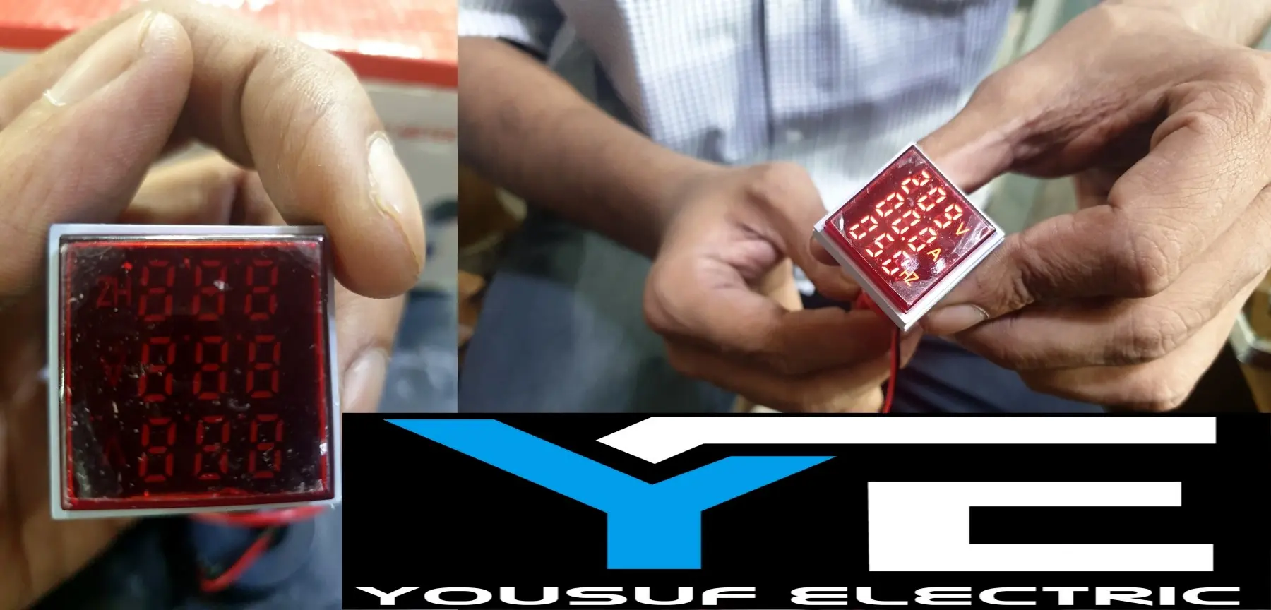 Picture of 3 In 1 Volt Amp Hz Meter Panel Mount 22Mm Square Panel 3 In 1 Ac 60-500V 0-100A 20-75Hz Led Digital Display Voltage Volt Current Ampere - Red