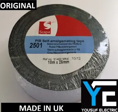 Picture of PIB SELF AMALGAMATING Tape 25mm Width 10M Length 2501 Self Amalgamating Tape For Perfect for Weatherproofing Cables Connections - Black