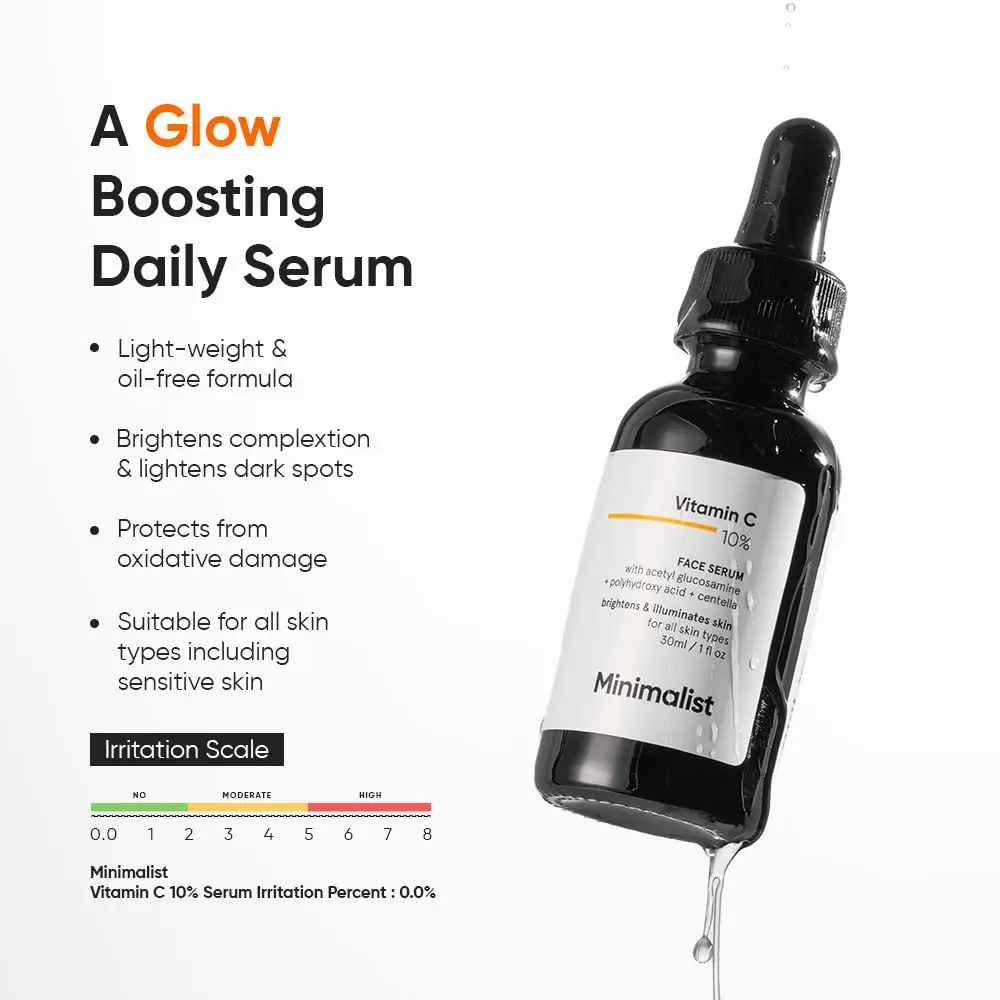Picture of Minimalist Vitamin C 10% Face Serum – Brightening & Glow Boosting Daily Serum with PHA, Acetyl Glucosamine & Centella