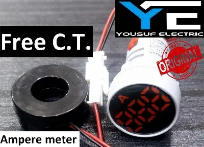 Picture of Digital Ampere Meter 22mm 100A Panel Mount 22mm Round Panel Ampere Meter AC 01-100A LED Digital Display Ampere Meter Indicator Light - Red