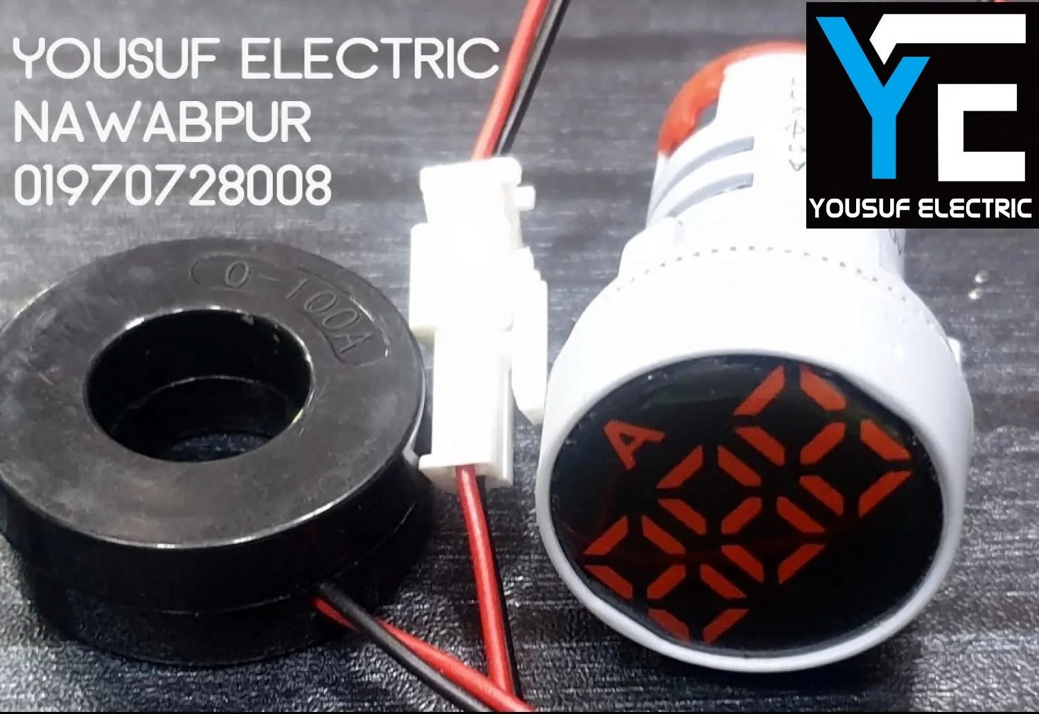 Picture of Digital Ampere Meter 22mm 100A Panel Mount 22mm Round Panel Ampere Meter AC 01-100A LED Digital Display Ampere Meter Indicator Light - Red