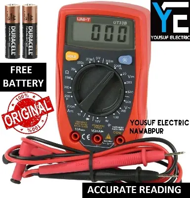 Picture of UNI-T UT33B+ Digital Multimeter - Auto Backlight Off - Loud Buzzer - Ergonomically Designed Rotary Switch AC DC Voltage Resistance Diode Battety Tester LCD Backlight - Red