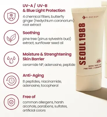 Picture of K-Secret Seoul 1988 Sun Cream SPF 50+ PA++++ with Pine Tree & Ceramide 50ml