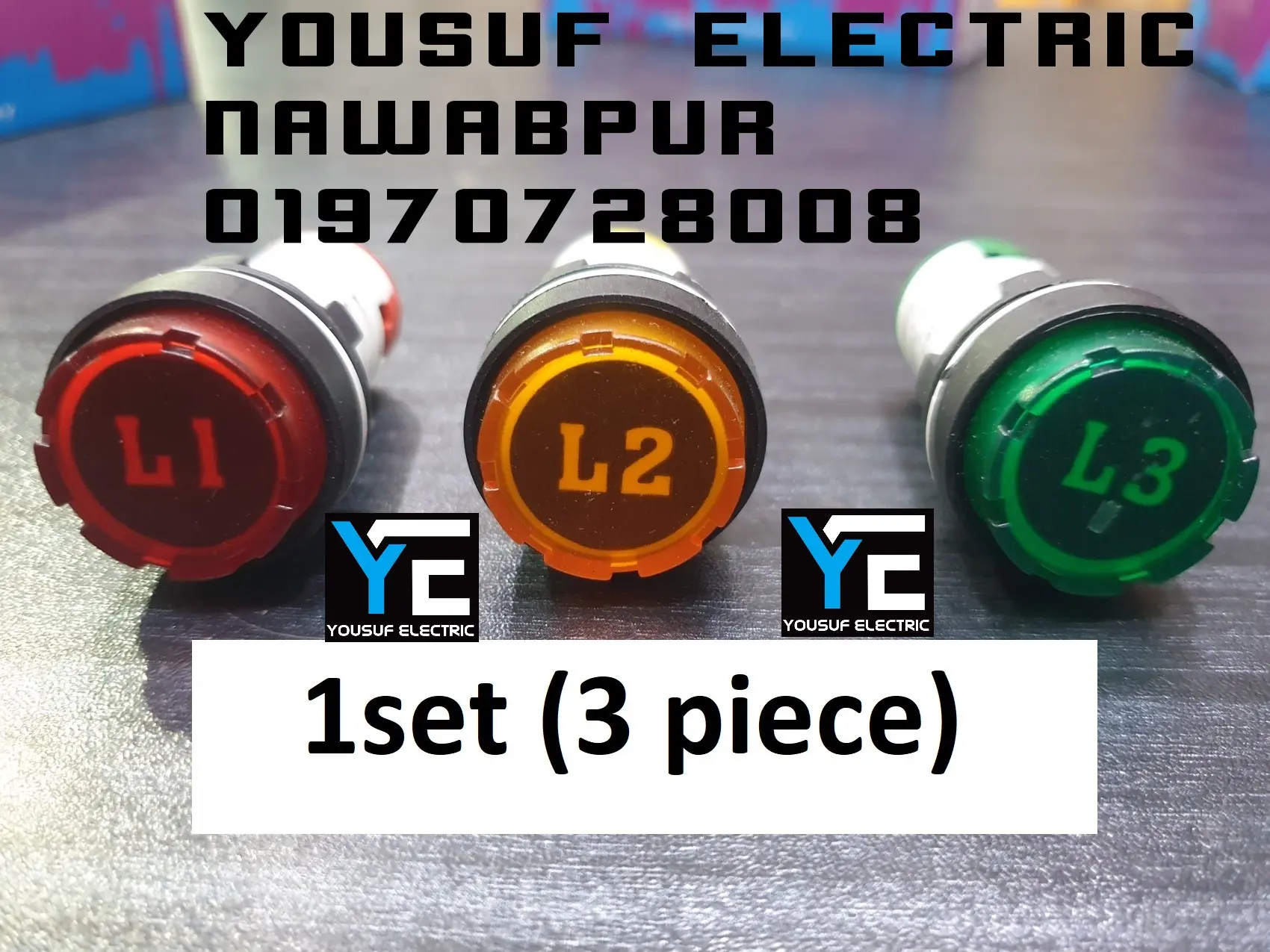 Picture of 22mm ROUND Indicator Lamp L1L2L3 (3 piece) 1set Panel Mount 22mm Round Panel AC 220V LED Digital Display Indicator Light AC 12-500V Line Powerpoints - Red