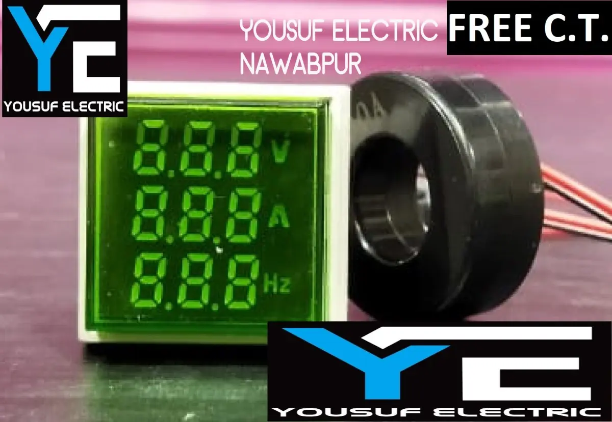 Picture of 3 In 1 Volt Amp Hz Meter Panel Mount 22Mm Square Panel 3 In 1 Ac 60-500V 0-100A 20-75Hz Led Digital Display Voltage Volt Current Ampere - Green