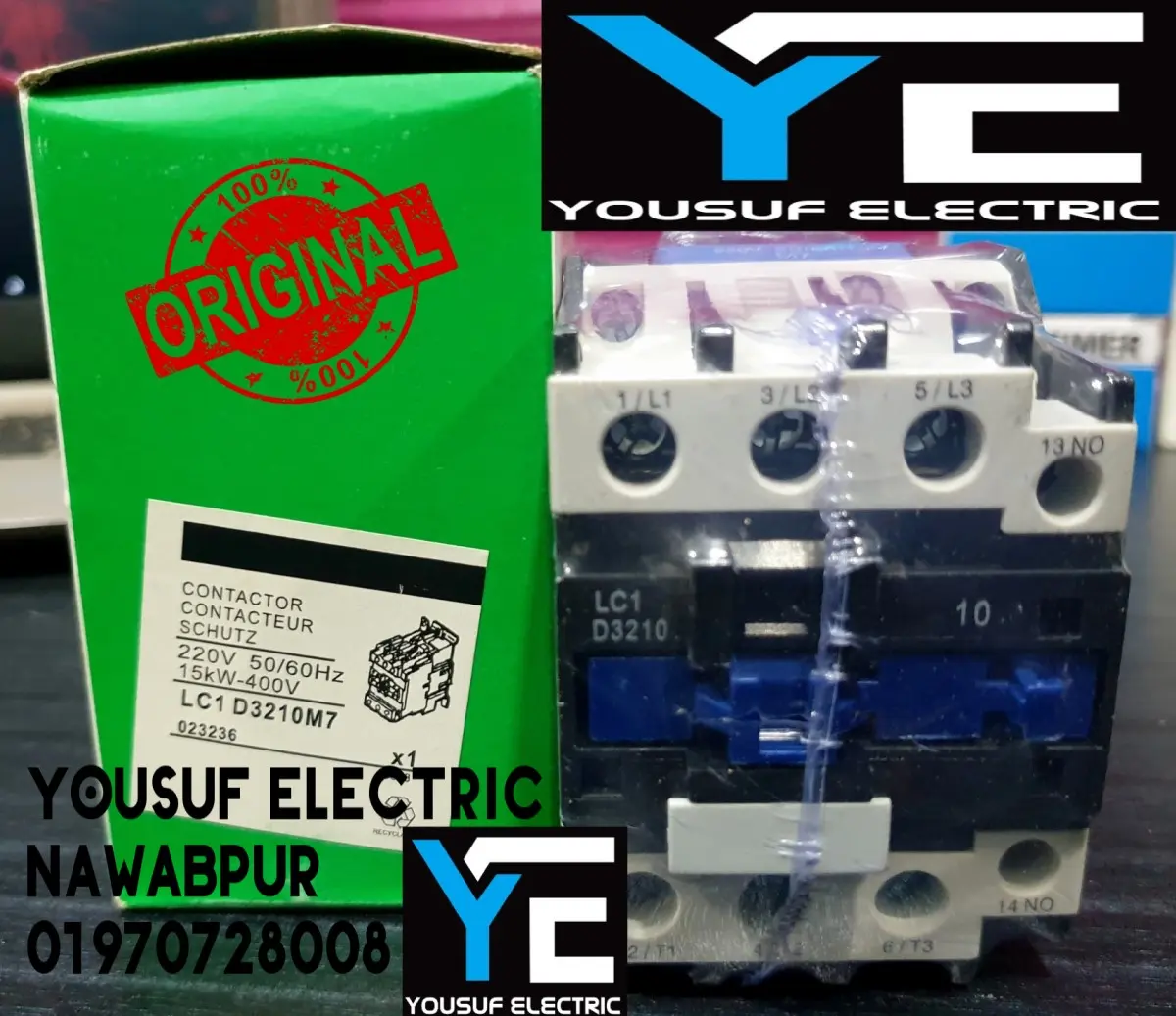 Picture of Magnetic Contactor Telemecanique LC1 D32 3 Phase 50 Ampere AC 3p NO NC Copper coil Voltage AC 220V three phase for Industrial use replace Finder Relay - Black