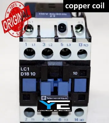 Picture of Magnetic Contactor Telemecanique LC1 D18 3 Phase 32 Ampere AC 3p NO NC Copper coil Voltage AC 220V three phase for Industrial use replace Finder Relay - Black