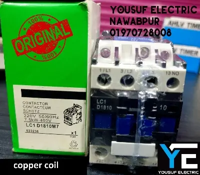 Picture of Magnetic Contactor Telemecanique LC1 D18 3 Phase 32 Ampere AC 3p NO NC Copper coil Voltage AC 220V three phase for Industrial use replace Finder Relay - Black