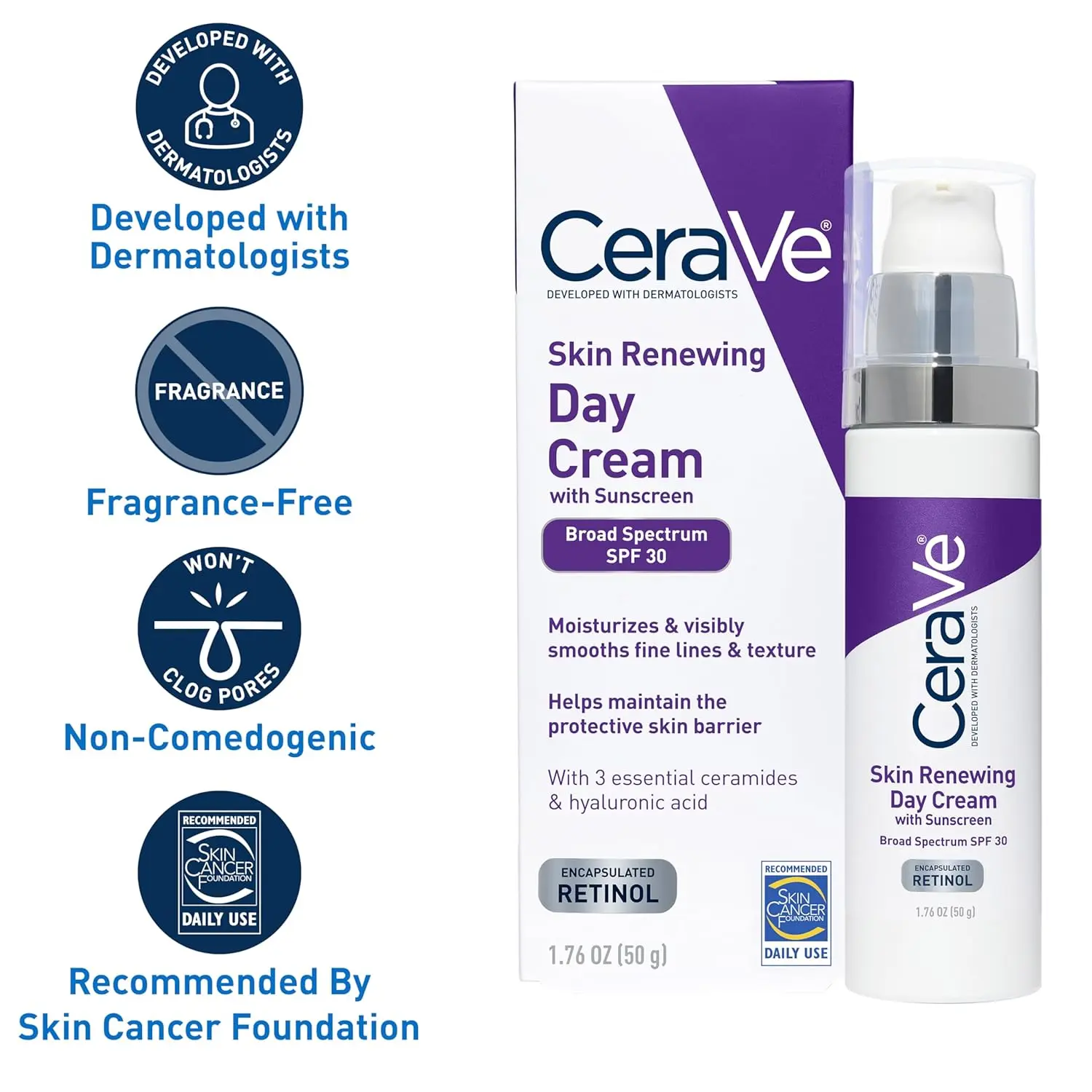Picture of CeraVe Skin Renewing Day Cream with Sunscreen SPF 30 – Anti-Aging Moisturizer with Encapsulated Retinol, Hyaluronic Acid & Ceramides (50 gm)