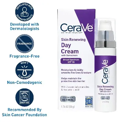 Picture of CeraVe Skin Renewing Day Cream with Sunscreen SPF 30 – Anti-Aging Moisturizer with Encapsulated Retinol, Hyaluronic Acid & Ceramides (50 gm)