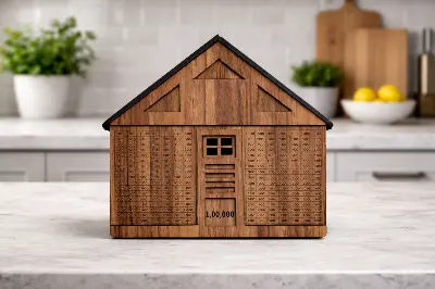 Picture of Wooden Money Saving Box House Design | 1,00,000 Savings Target-(Wood)