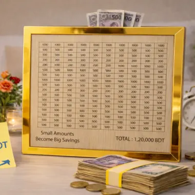 Picture of Savings Challenge Frame Up to 120000 BDT – Golden Money Saving Tracker Board for Home & Office Decor-(White)
