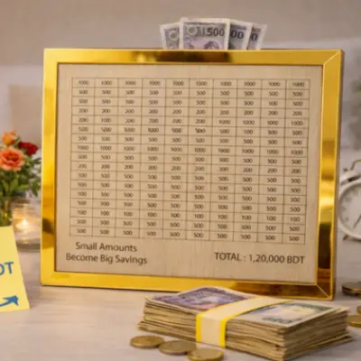 Picture of Savings Challenge Frame Up to 120000 BDT – Golden Money Saving Tracker Board for Home & Office Decor-(White)