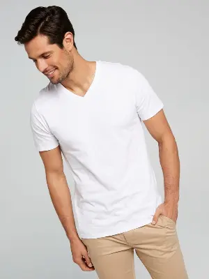 Picture of Men's V Neck Basic Plain Cotton T-Shirt White