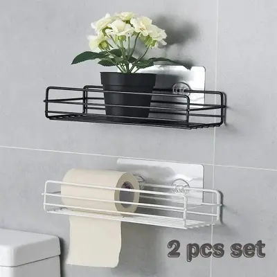 Picture of 
Bathroom Storage Rack Kitchen Organizer Shelf Black Shelves Corner Frame Iron Shower Punch Free Mounted Caddy Rack