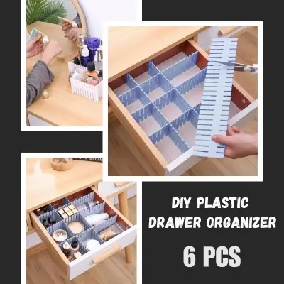 Picture of Adjustable Plastic Grid Drawer Organizer Multi-Purpose Drawer Storage Divider Adjustable Cabinet Storage Divider 6pcs