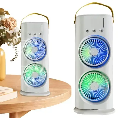 Picture of 
Double-Headed Air Cooler Mist Fan 3 Speeds Rechargeable Desk Air Cooler Night Light with Remote