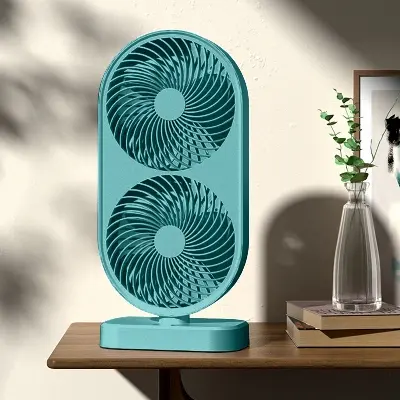 Picture of 
120° Adjustable High Speed Portable Double Head Desk Fan Rechargeable Fan Tilt 4 Speeds Cooling Fan