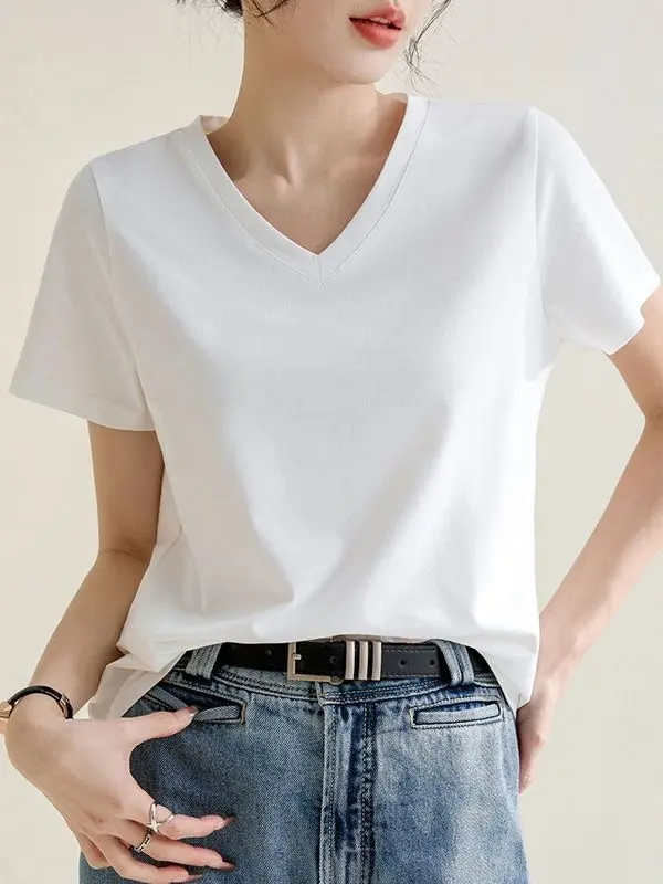 Picture of V Neck White Color Plain T-Shirt | Soft 100% Cotton Fabric | Summer Friendly Stylish White