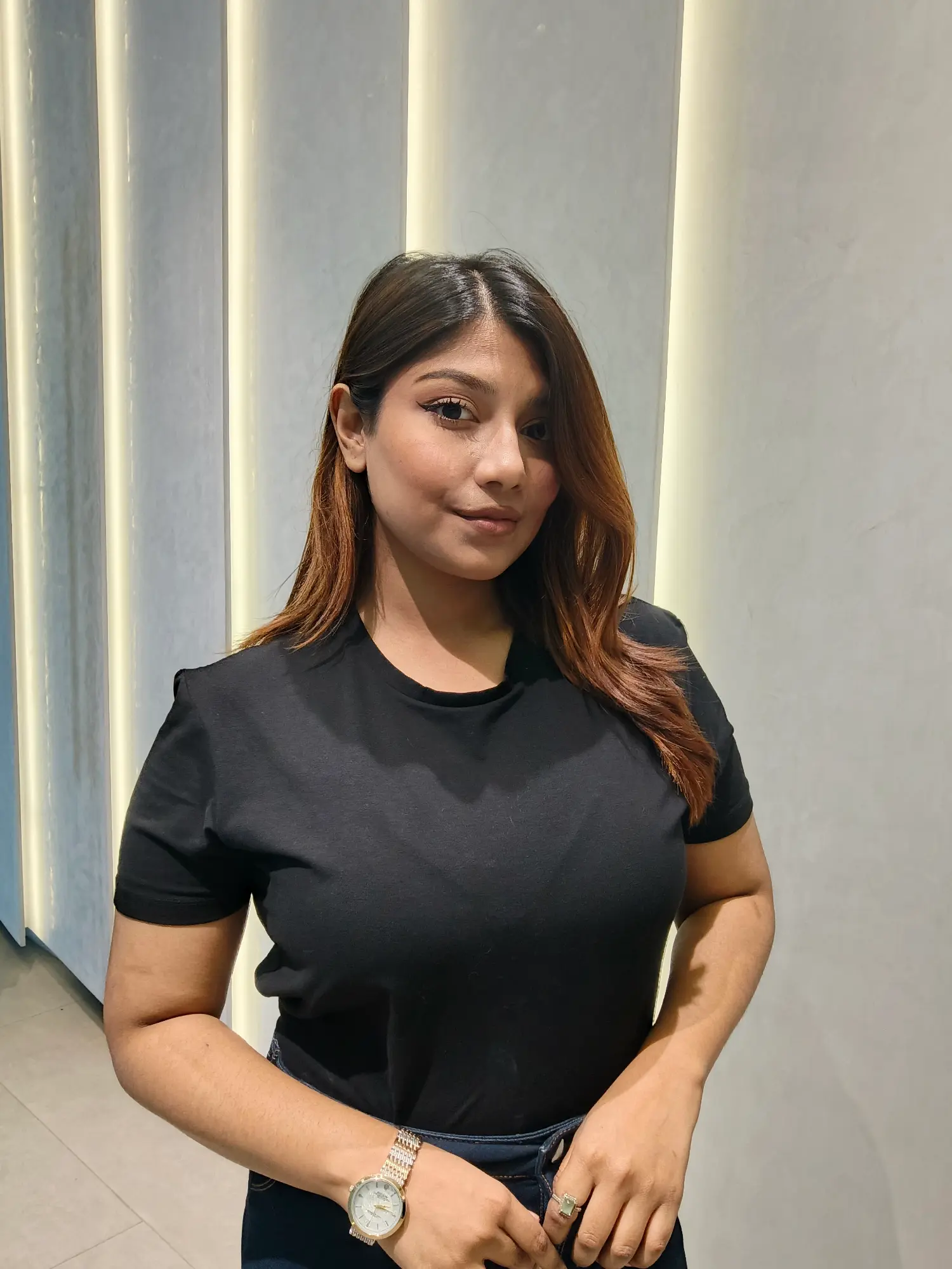 Picture of Black Colour Round Neck Women's Solid Plain T-Shirt Black