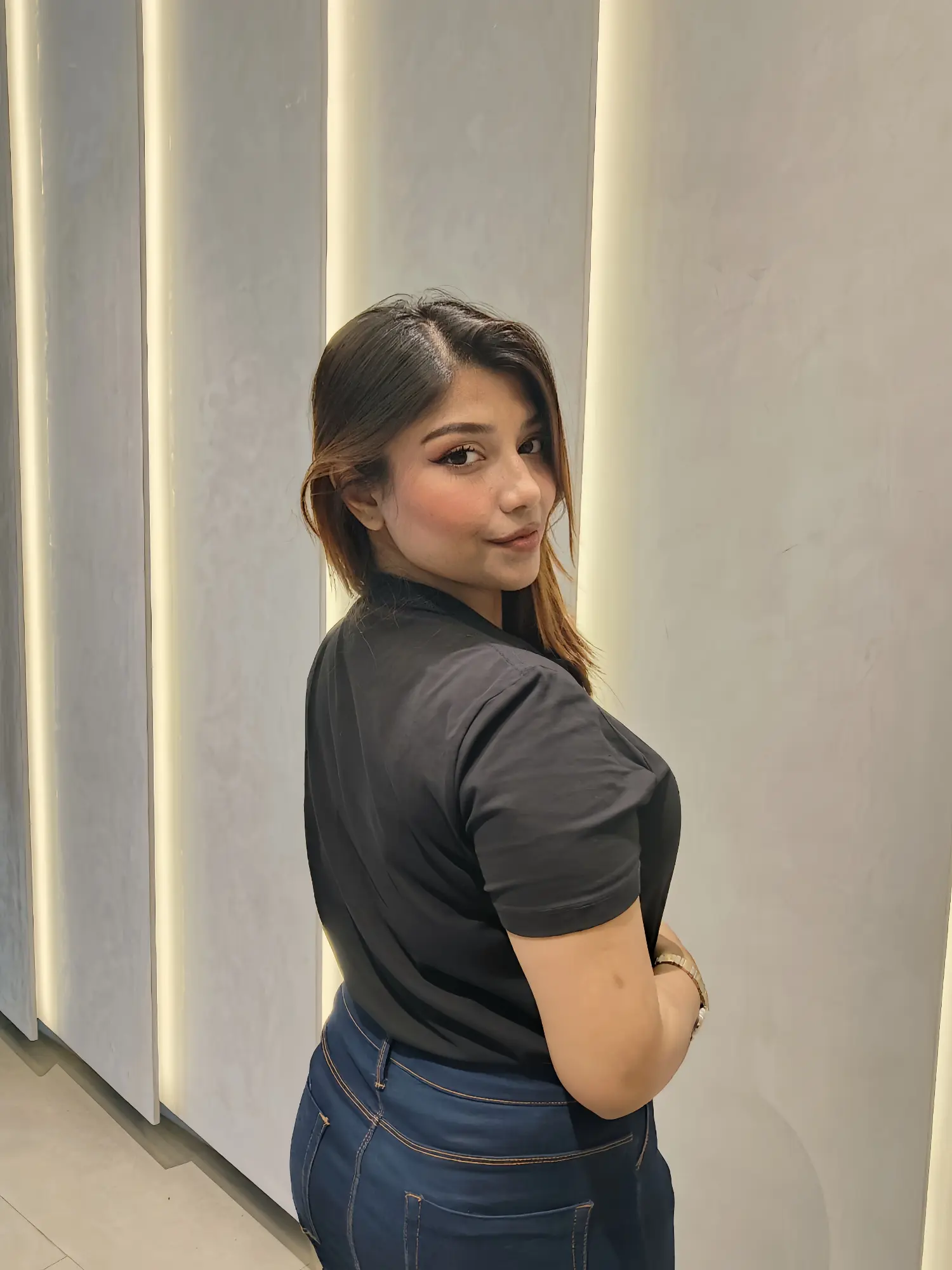 Picture of Black Colour Round Neck Women's Solid Plain T-Shirt Black