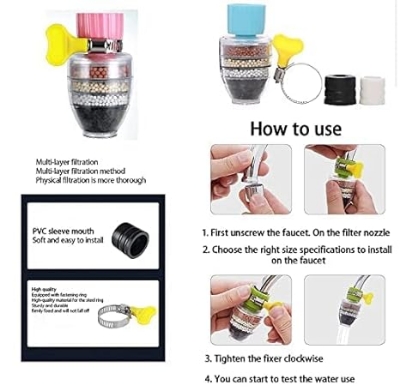 Picture of Water Filters Universal Interface Home Kitchen Faucet Tap Water Clean Purifier Filter Cartridge Five Layer Water Filter-Pack of 1 Multicolor - Multicolor