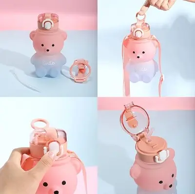 Picture of Water Bottle with Straw, Kawaii Bear Water Bottle, Leak-Proof Cute Water Bottles - Multicolor