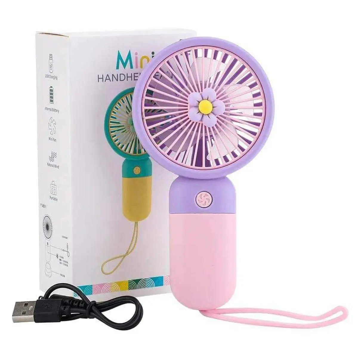 Picture of USB Mini Handheld Wind Power Fan With Portable Phone Holder Student Office - Multicolor