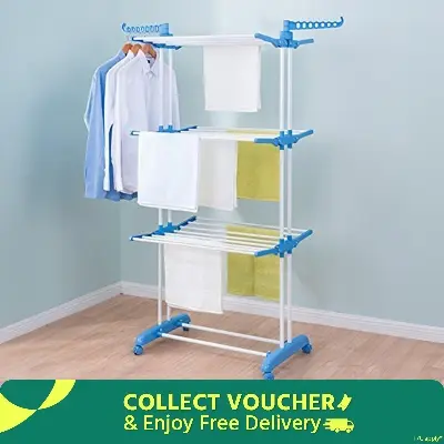 Picture of Universal Cloth Hanger Rack With Double Pole-Stand - 3 Tier - Blue