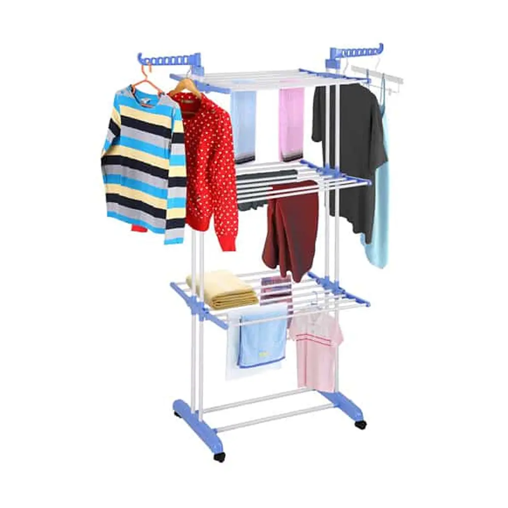 Picture of Universal Cloth Hanger Rack With Double Pole-Stand - 3 Tier - Blue
