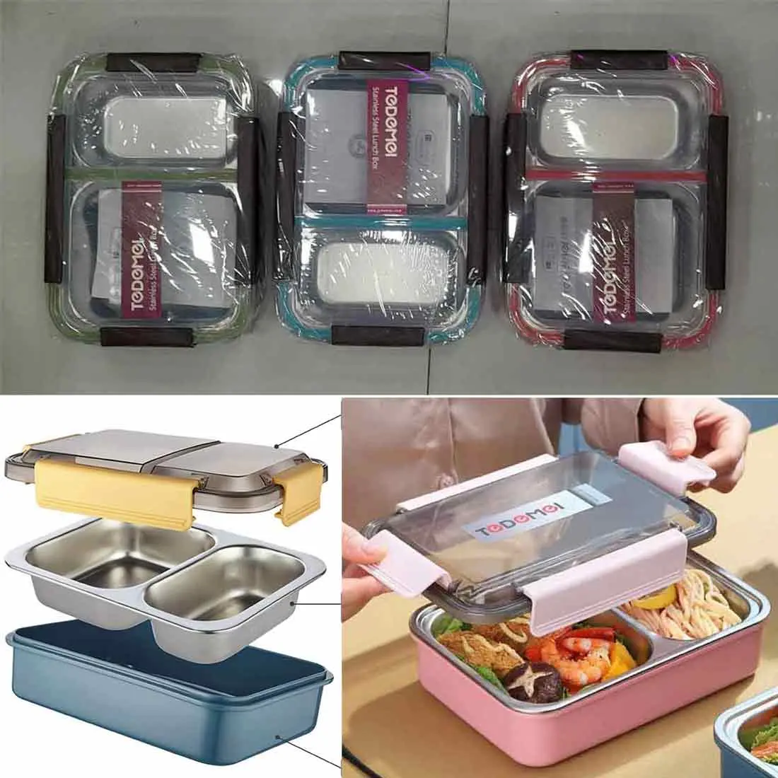 Picture of TEDEMEI Stainless Steel Lunch Box, Lunch Solution, Meal and Snacks Packing, 2 Containers Lunch Box-750ml - Multicolor