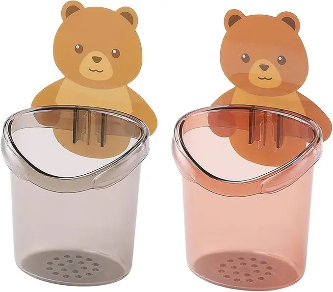 Picture of Teddy Bear Bathroom Tooth Brush Holder Brush Holder Toothpaste Brush Holder Adhesive Tooth Brush Holder - Multicolor