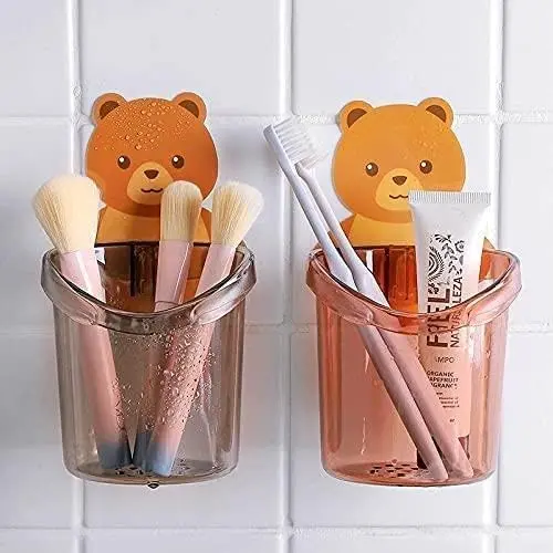 Picture of Teddy Bear Bathroom Tooth Brush Holder Brush Holder Toothpaste Brush Holder Adhesive Tooth Brush Holder - Multicolor