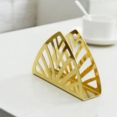 Picture of Tabletop Tissue Dispenser Napkin Holder Hollow Stainless Steel Tissue Dispenser Tissue Boxes for Home Countertop - Gold