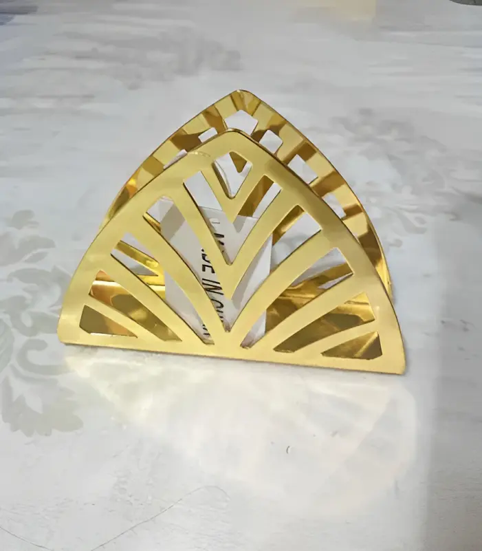 Picture of Tabletop Tissue Dispenser Napkin Holder Hollow Stainless Steel Tissue Dispenser Tissue Boxes for Home Countertop - Gold