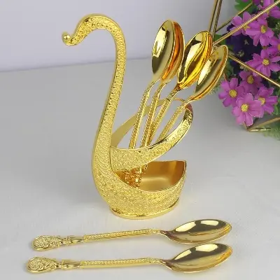 Picture of Swan Dinnerware Golden Finish Metal Spoon Set - Gold