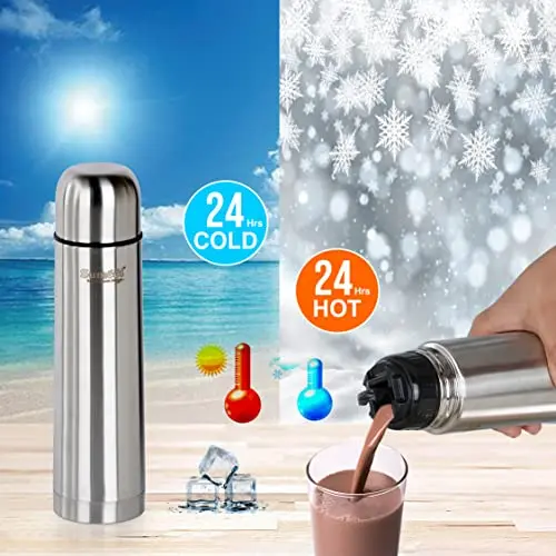 Picture of Sumeet Stainless Steel Double Walled Flask / Water Bottle, with Flip Lid, 24 Hours Hot and Cold, 500 ml, Silver - Silver