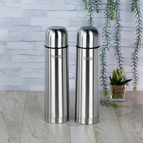 Picture of Sumeet Stainless Steel Double Walled Flask / Water Bottle, with Flip Lid, 24 Hours Hot and Cold, 500 ml, Silver - Silver