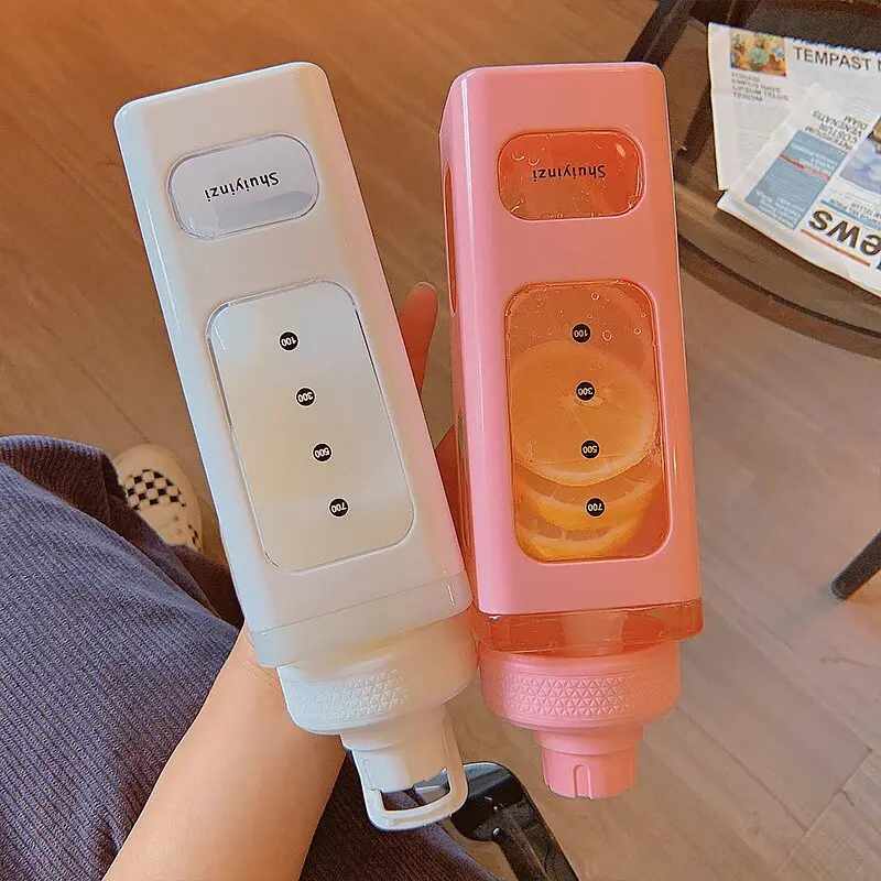 Picture of Stylist Square Shape Plastic Water Bottle With Straw Gym Portable Sport Bottle Drink Bottles - Multicolor