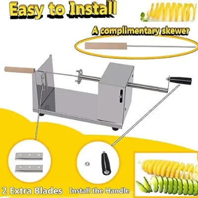 Picture of Stainless Steel Twisted Potato Tornado Cutter Spiral Slicer French Fry Cut Vegetable Cutter Twister cooking tools - Silver
