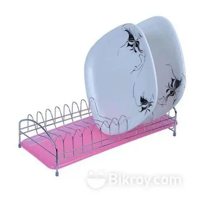 Picture of Stainless Steel Plate Organizer Rack Holds 12 Plates with Water Draining Tray