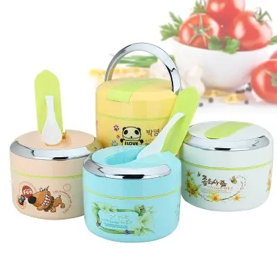 Picture of Stainless Steel Insulation Boxes Cute Cartoon Children Portable Double Lattice Sealing Lunch Cutlery Set 800 L